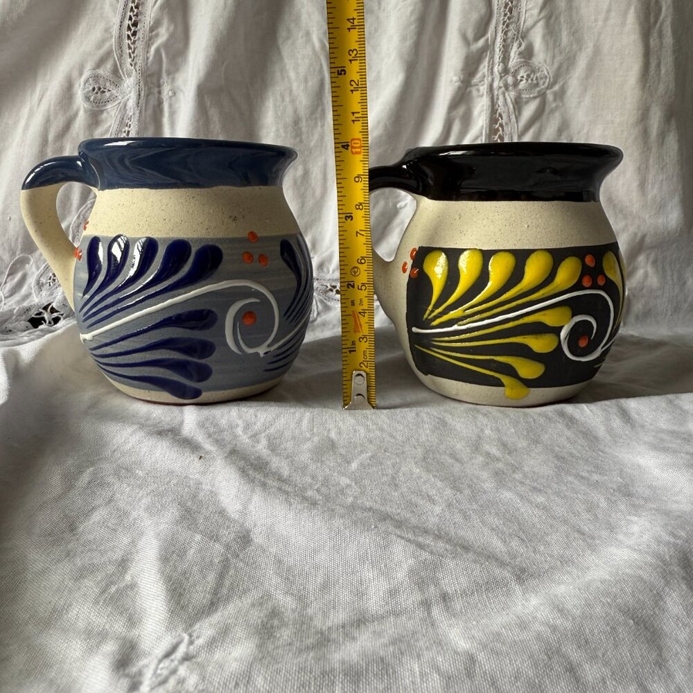 Mexican Folk Art Hand-Painted Pottery Mugs – 12 oz Coffee Cups - Picture 3 of 5